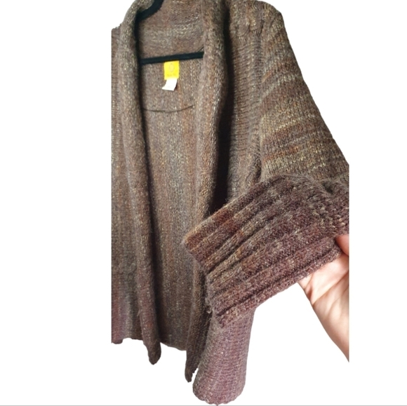 RUBY RD Open Front Chunky Cardigan Sweater Wool Blend Neutral Brown Womens Sz L - Picture 2 of 9